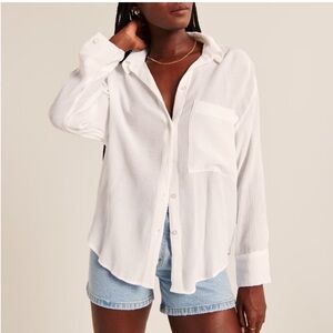 Navy Abercrombie and Fitch Crinkle Button Up Long Sleeve